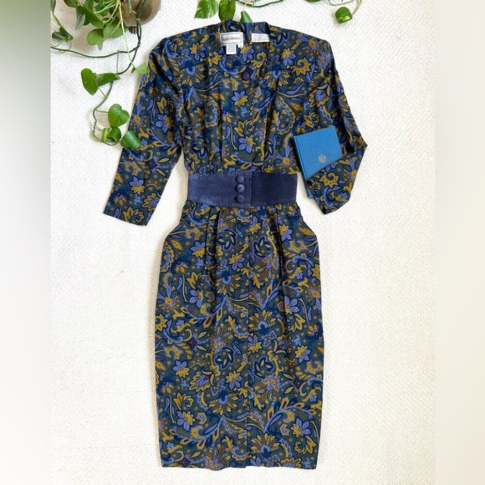 Vintage 80s Floral Secretary Wiggle Dress